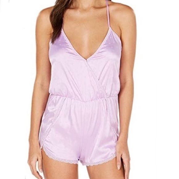 INC International Concepts Other - INC Purple Jacquard Daisy Surplice Teddy Romper Large